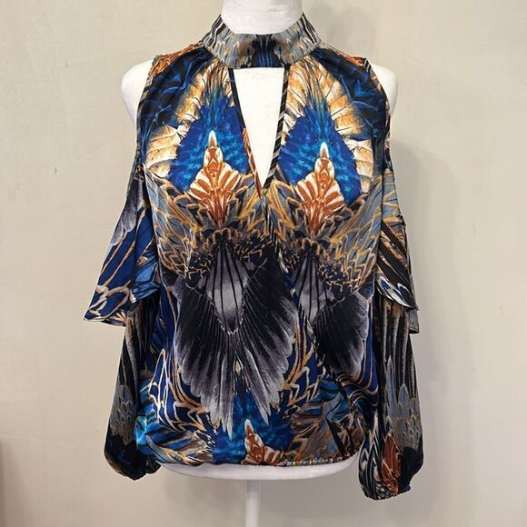 Bisou Bisou multicolored off the shoulder cut out blouse Size S EUC - Picture 2 of 13